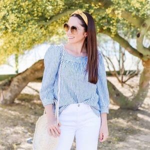 Boho blue and white striped linen top